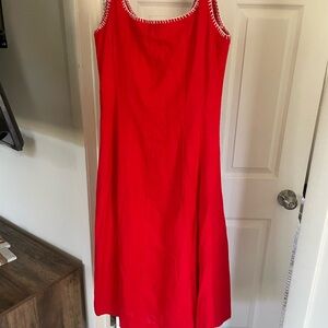 Caroline Constas Red Midi Dress with White Trim